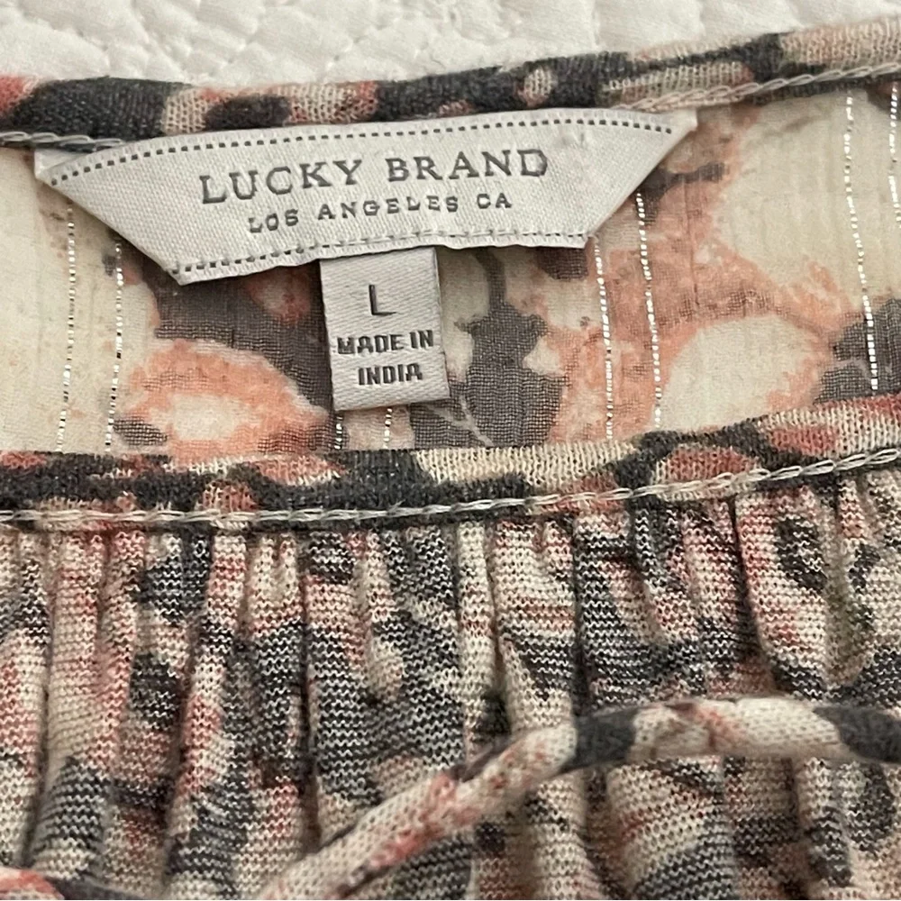 Lucky Brand Womenβs Tie Front Boho Peasant Long Sleeve Blouse Sz L - Picture 12 of 15